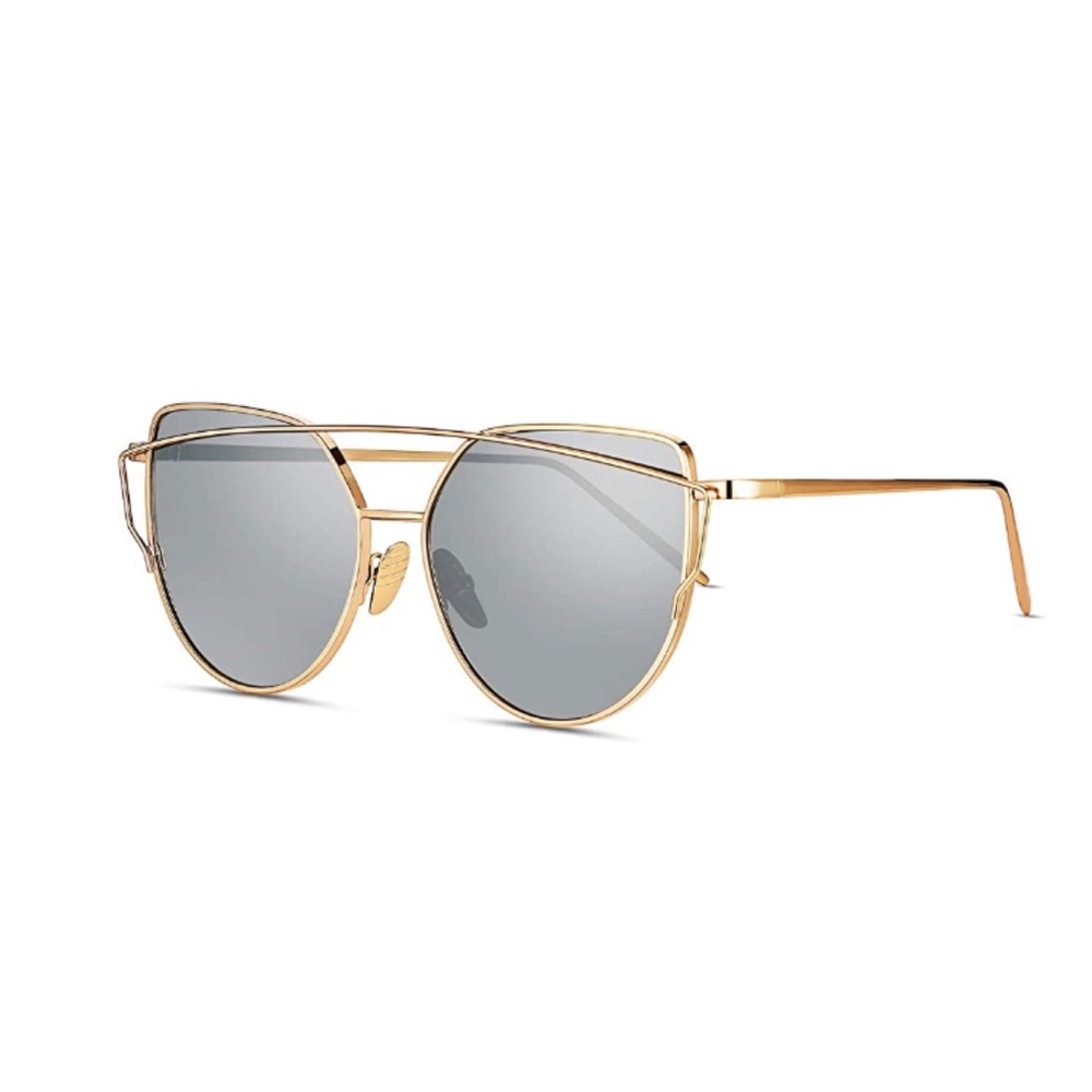 Mirrored Silver Lens Gold Cat Eye Aviator Sunnies - Picture 2 of 2